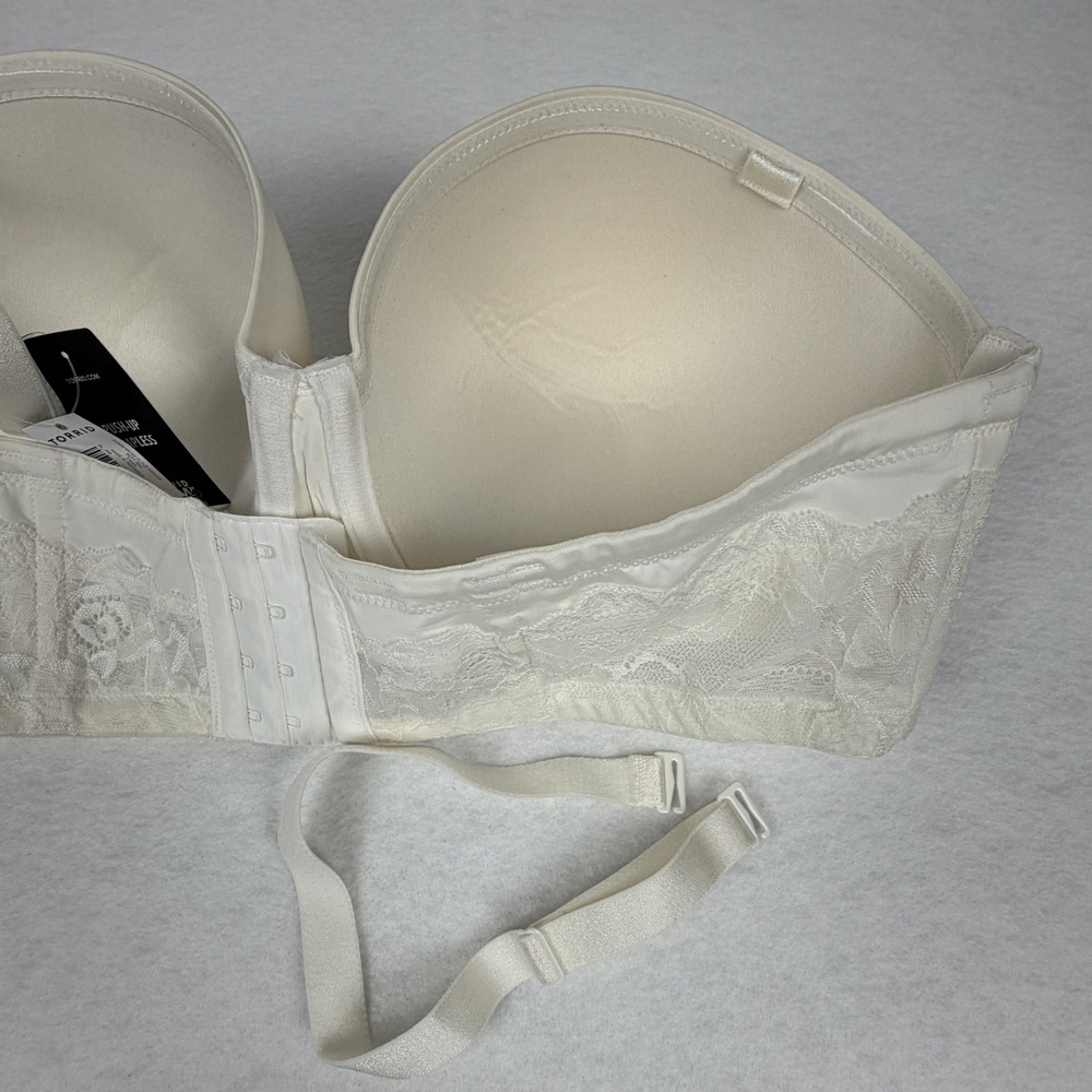 Torrid Curve Push-Up Strapless Bra 40DDD Cloud Dancer Ivory Lace Trim NWT - Picture 4 of 9